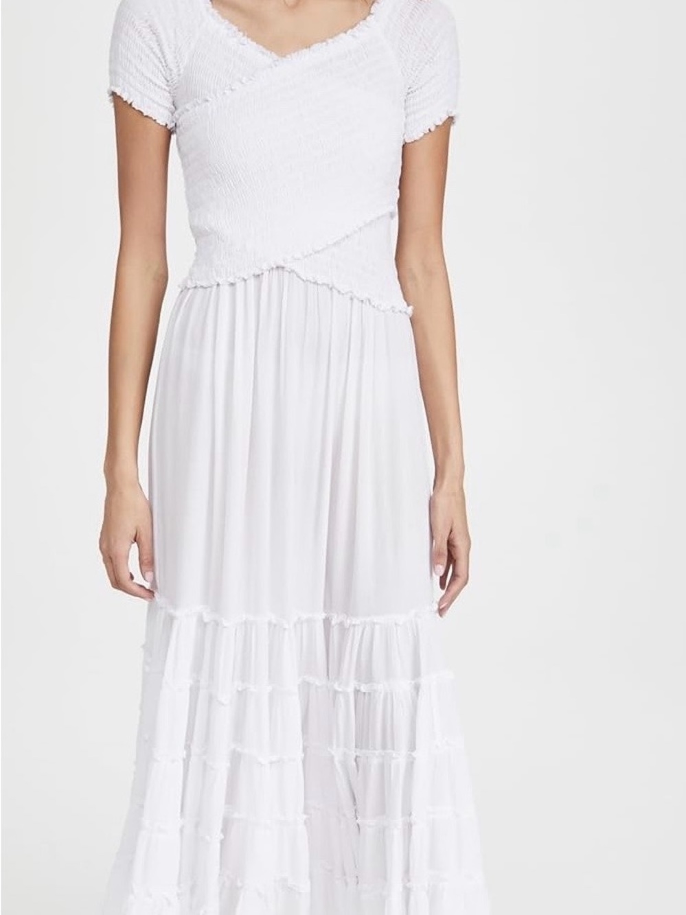 Poupette St. Barth White Smocked Tiered Maxi Dress